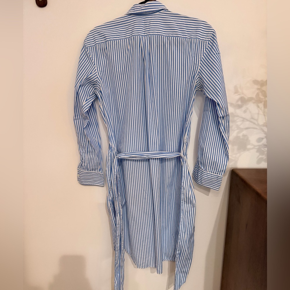 Ralph Lauren Blue & White Striped Button-Front Shirt Dress with Waist Tie - Picture 4 of 5